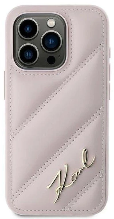 Karl Lagerfeld KLHCP15XPQDSMGP Apple iPhone 15 Pro Max 6.7″ rožinės spalvos kietas dėklas Diagonal Quilted Script