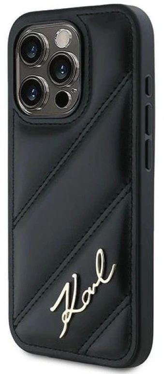 Karl Lagerfeld KLHCP15XPQDSMGK Apple iPhone 15 Pro Max 6.7″ juodos spalvos kietas dėklas Diagonal Quilted Script