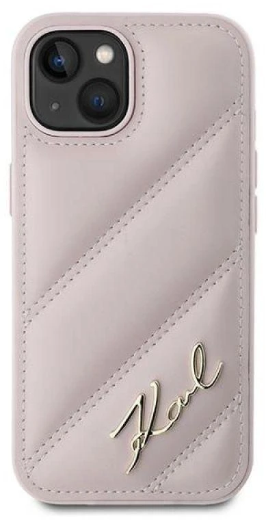 Karl Lagerfeld KLHCP15MPQDSMGP Apple iPhone 15 Plus / 14 Plus 6.7″ rožinės spalvos kietas dėklas Diagonal Quilted Sc
