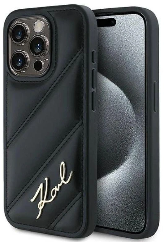 Apple iPhone 13 / 14 / 15 Karl Lagerfeld Diagonal Quilted Script (KLHCP14SPQDSMGK) dėklas telefonui juodos spalvos
