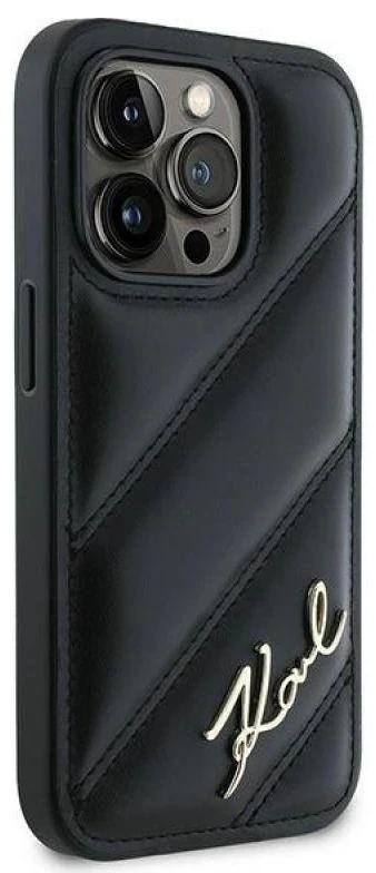 Karl Lagerfeld KLHCP14LPQDSMGK Apple iPhone 14 Pro 6.1″ juodos spalvos kietas dėklas Diagonal Quilted Script