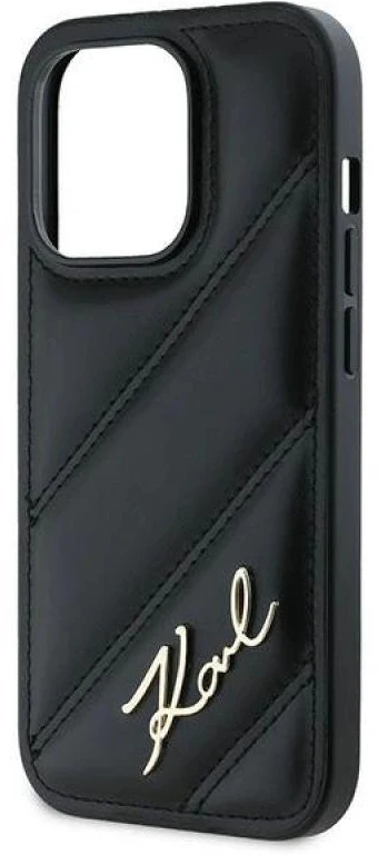 Karl Lagerfeld KLHCP14LPQDSMGK Apple iPhone 14 Pro 6.1″ juodos spalvos kietas dėklas Diagonal Quilted Script