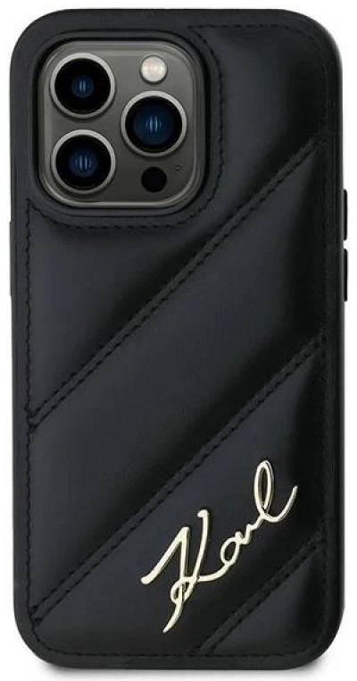 Karl Lagerfeld KLHCP14LPQDSMGK Apple iPhone 14 Pro 6.1″ juodos spalvos kietas dėklas Diagonal Quilted Script