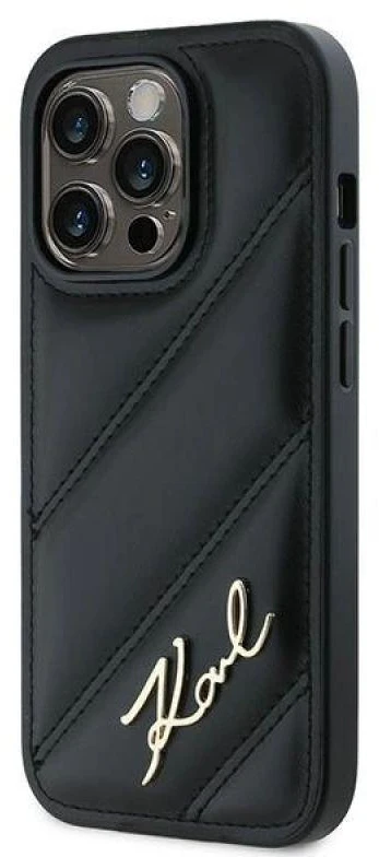 Karl Lagerfeld KLHCP14LPQDSMGK Apple iPhone 14 Pro 6.1″ juodos spalvos kietas dėklas Diagonal Quilted Script