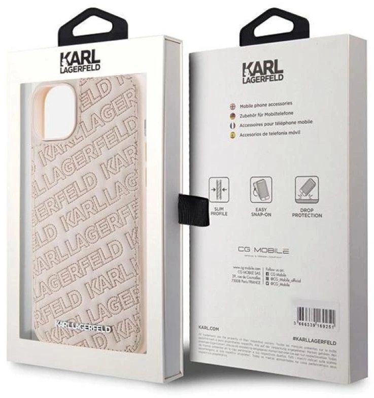 Karl Lagerfeld dėklas, skirtas iPhone 15 Plus 6,7 rožinės spalvos KLHCP15MPQKPMP HC QUILTED K PATTERN