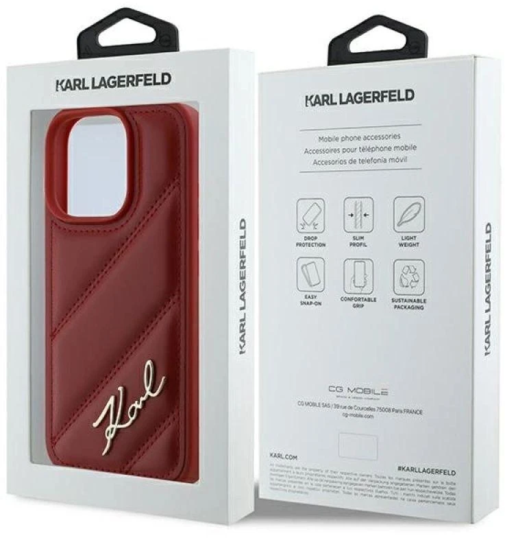 Karl Lagerfeld KLHCP16LPQDSMGR Apple iPhone 16 Pro 6.3″ red kietas dėklas Quilted Signature