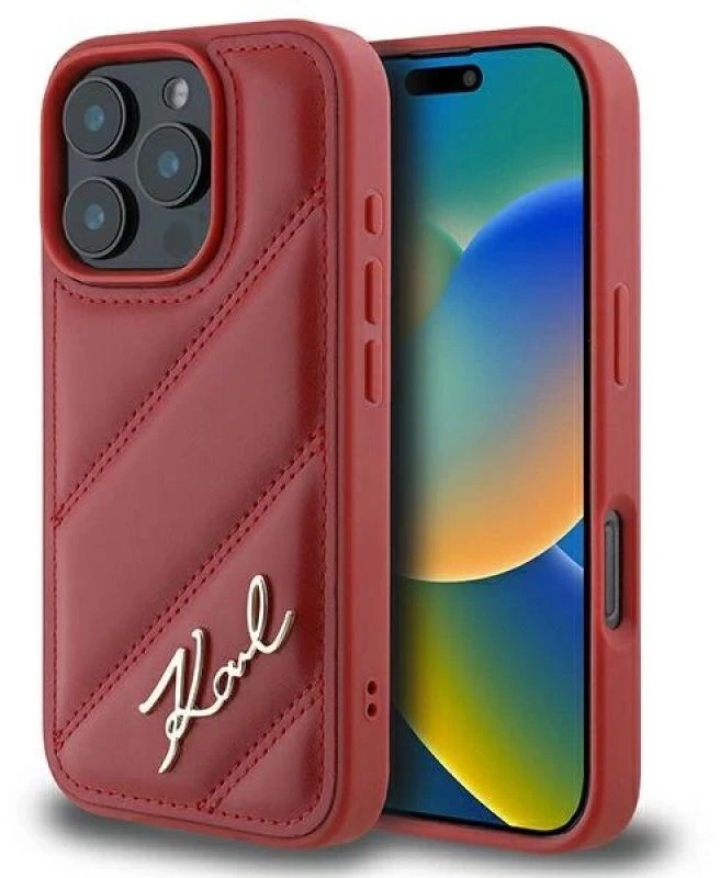 Karl Lagerfeld KLHCP16LPQDSMGR Apple iPhone 16 Pro 6.3″ red kietas dėklas Quilted Signature