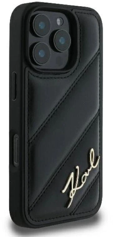 Karl Lagerfeld KLHCP16LPQDSMGK Apple iPhone 16 Pro 6.3″ juodos spalvos kietas dėklas Quilted Signature