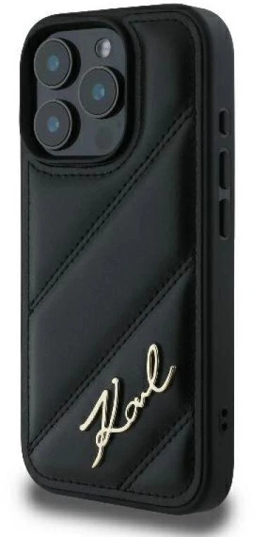 Karl Lagerfeld KLHCP16LPQDSMGK Apple iPhone 16 Pro 6.3″ juodos spalvos kietas dėklas Quilted Signature