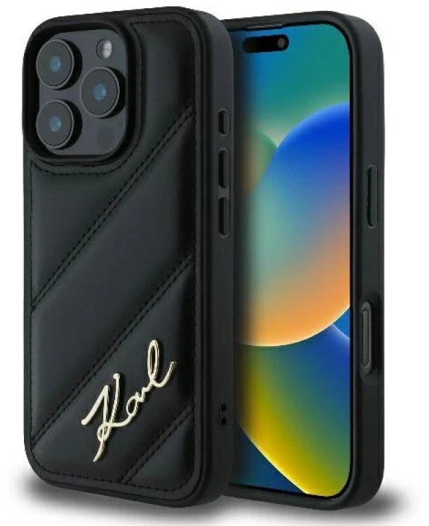 Karl Lagerfeld KLHCP16LPQDSMGK Apple iPhone 16 Pro 6.3″ juodos spalvos kietas dėklas Quilted Signature