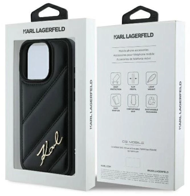 Karl Lagerfeld KLHCP16LPQDSMGK Apple iPhone 16 Pro 6.3″ juodos spalvos kietas dėklas Quilted Signature