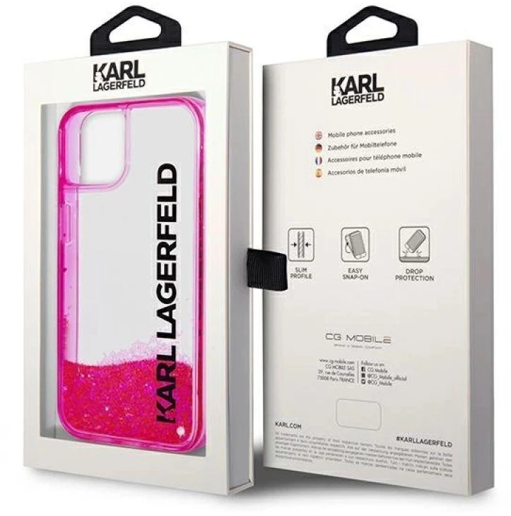 Karl Lagerfeld KLHCP14MLCKVF Apple iPhone 14Plus / 15 Plus 6,7″ rožinės spalvos kietas dėklas Liquid Glitter Elong
