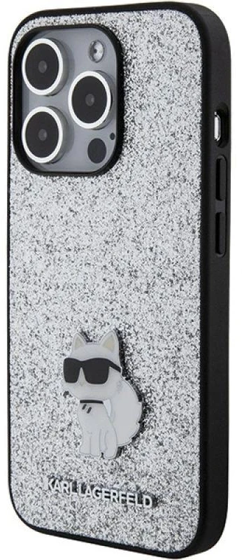 Karl Lagerfeld KLHCP15XGCNPSG Apple iPhone 15 Pro Max 6.7″ sidabrinis kietas dėklas Fixed Glitter Choupette