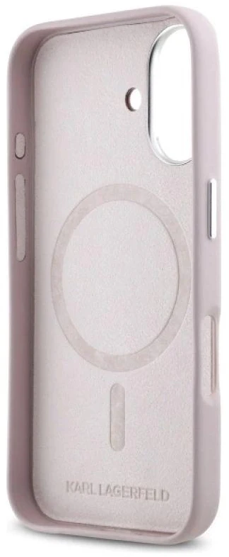 Karl Lagerfeld KLHMP16SPGMSRPP Apple iPhone 16 6.1″ rožinės spalvos kietas dėklas FW Metal Plate MagSafe