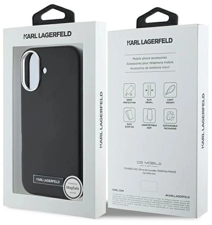 Karl Lagerfeld KLHMP16MPGMSRPK Apple iPhone 16 Plus 6.7″ juodos spalvos kietas dėklas FW Metal Plate MagSafe