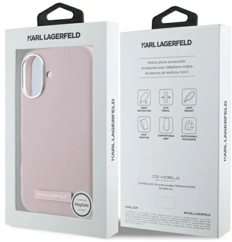 Karl Lagerfeld KLHMP16SPGMSRPP Apple iPhone 16 6.1″ rožinės spalvos kietas dėklas FW Metal Plate MagSafe