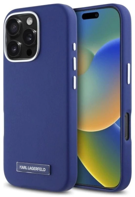 Karl Lagerfeld KLHMP16LPGMSRPB Apple iPhone 16 Pro 6.3″ mėlynas kietas dėklas FW Metal Plate MagSafe