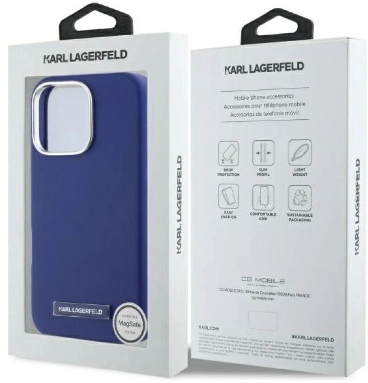 Karl Lagerfeld KLHMP16XPGMSRPB Apple iPhone 16 Pro Max 6.9" dėklas telefonui mėlynos spalvos FW Metal Plate MagSafe