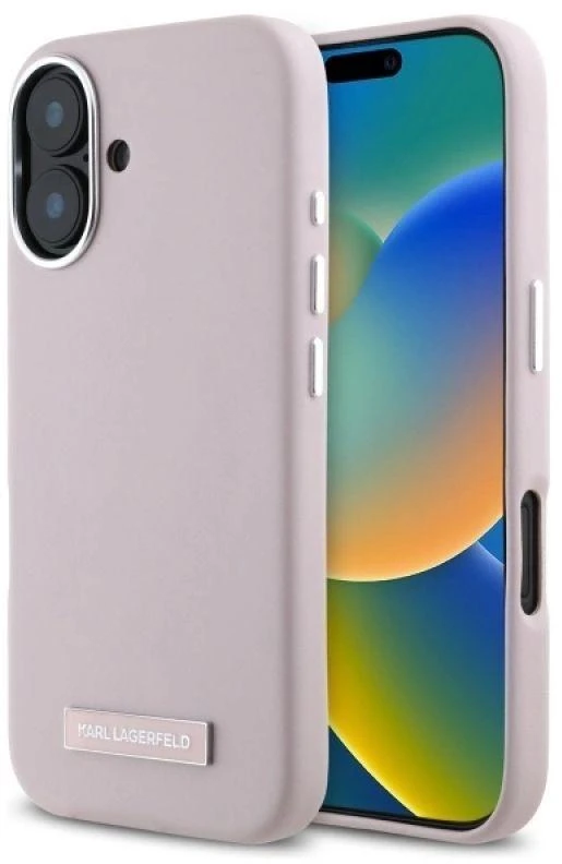 Karl Lagerfeld KLHMP16SPGMSRPP Apple iPhone 16 6.1″ rožinės spalvos kietas dėklas FW Metal Plate MagSafe