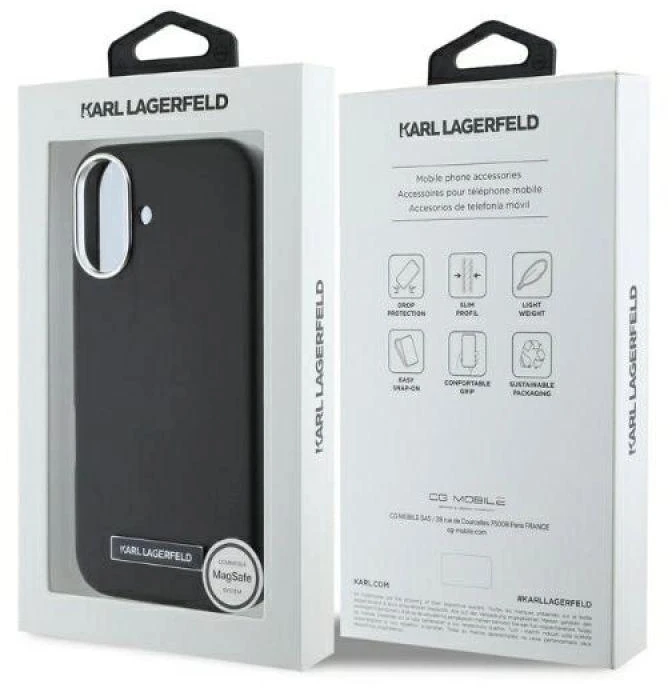 Karl Lagerfeld KLHMP16SPGMSRPK Apple iPhone 16 6.1″ juodos spalvos kietas dėklas FW Metal Plate MagSafe