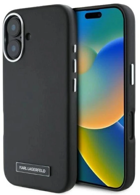 Karl Lagerfeld KLHMP16SPGMSRPK Apple iPhone 16 6.1″ juodos spalvos kietas dėklas FW Metal Plate MagSafe