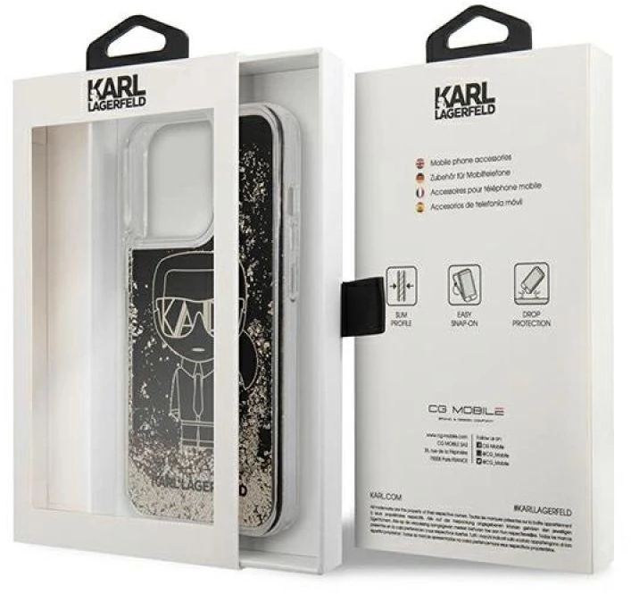 Apple iPhone 13 Pro Max Karl Lagerfeld dėklas Liquid Glitter Gatsby (KLHCP13XLGGKBK) juodos spalvos
