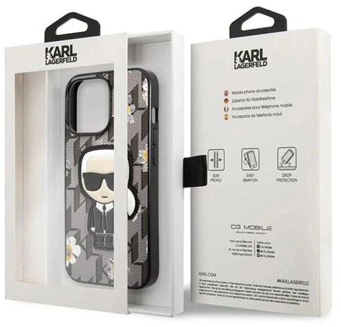 Dėklas Karl Lagerfeld KLHCP13LPMNFIK1 iPhone 13 Pro / 13 6,1" pilka/pilkas Flower Ikonik Karl