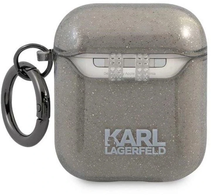 Karl Lagerfeld KLA2UKHGK AirPods dėklas juodos spalvos Glitter Karl`s Head