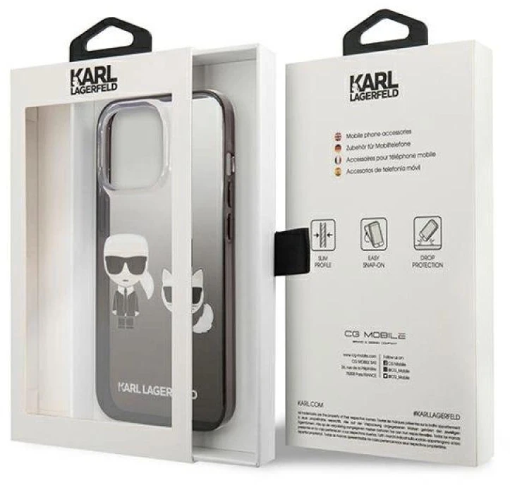Karl Lagerfeld KLHCP13LTGKCK Apple iPhone 13 Pro / 13 6,1″ kietas dėklas juodos spalvos Gradient Ikonik Karl & Cho