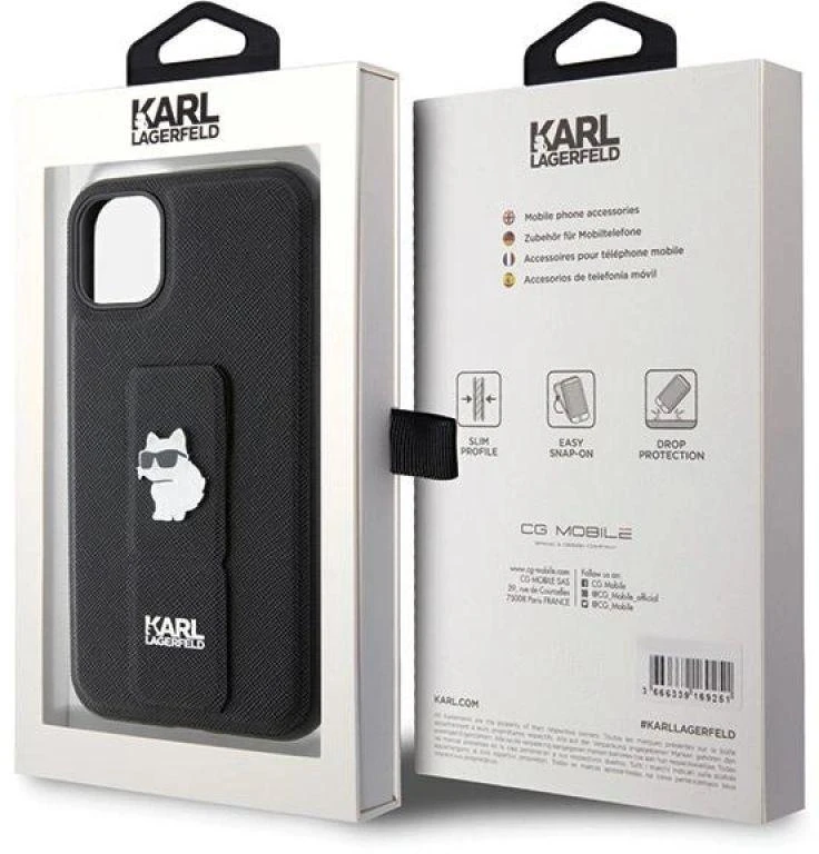 Karl Lagerfeld KLHCN61GSACHPK Apple iPhone 11/ Xr 6.1″ juodos spalvos kietas dėklas Gripstand Saffiano Choupette