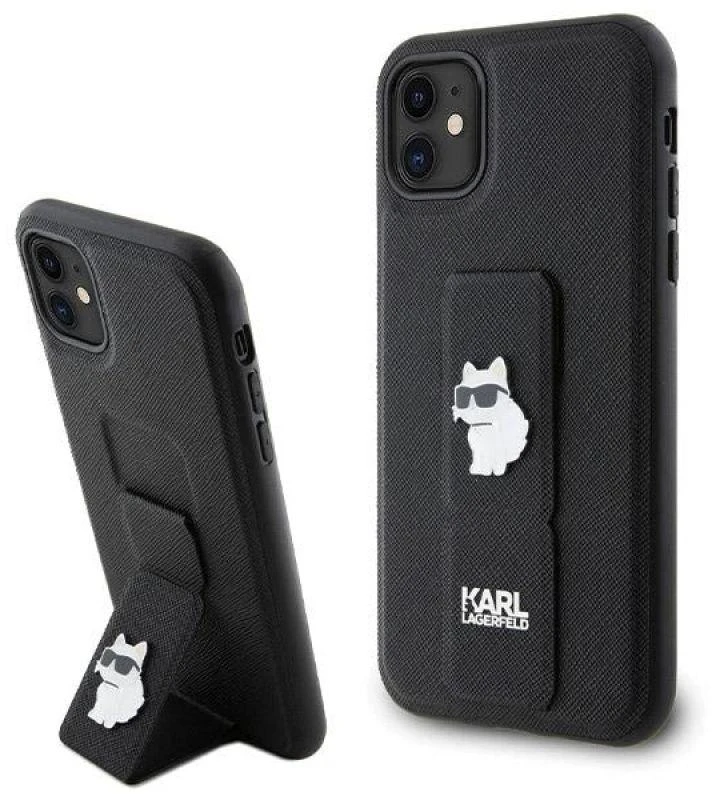 Karl Lagerfeld KLHCN61GSACHPK Apple iPhone 11/ Xr 6.1″ juodos spalvos kietas dėklas Gripstand Saffiano Choupette