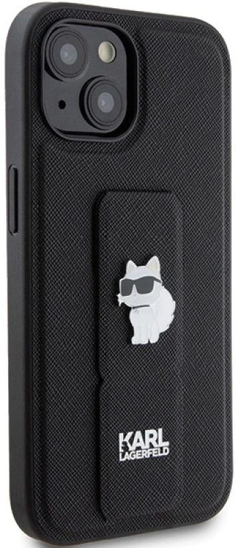 Karl Lagerfeld KLHCP15SGSACHPK Apple iPhone 15/ 14 / 13 6.1″ juodos spalvos kietas dėklas Gripstand Saffiano Chou