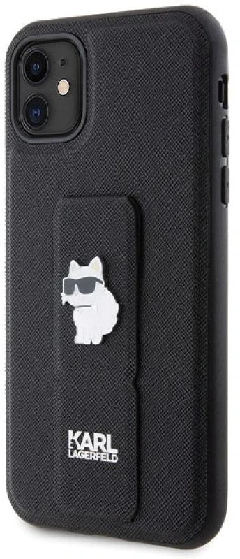 Karl Lagerfeld KLHCN61GSACHPK Apple iPhone 11/ Xr 6.1″ juodos spalvos kietas dėklas Gripstand Saffiano Choupette