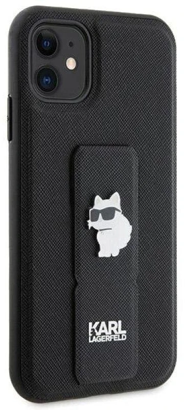 Karl Lagerfeld KLHCN61GSACHPK Apple iPhone 11/ Xr 6.1″ juodos spalvos kietas dėklas Gripstand Saffiano Choupette