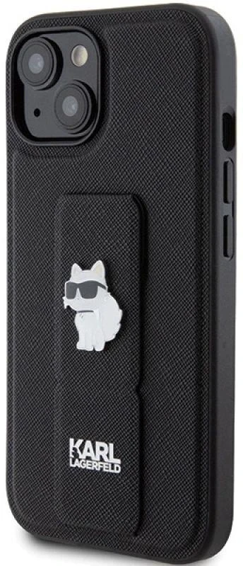 Karl Lagerfeld KLHCP15SGSACHPK Apple iPhone 15/ 14 / 13 6.1″ juodos spalvos kietas dėklas Gripstand Saffiano Chou