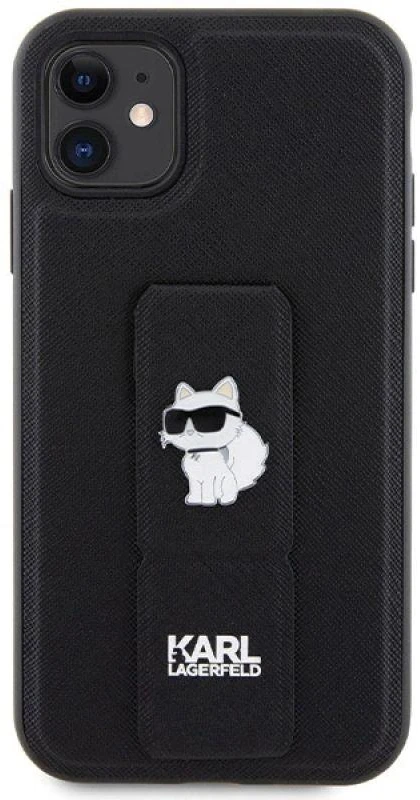 Karl Lagerfeld KLHCN61GSACHPK Apple iPhone 11/ Xr 6.1″ juodos spalvos kietas dėklas Gripstand Saffiano Choupette