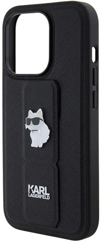 Karl Lagerfeld KLHCP15XGSACHPK Apple iPhone 15 Pro Max 6.7″ juodos spalvos kietas dėklas Gripstand Saffiano Choupe