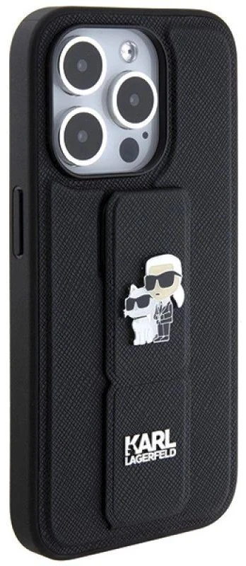 Karl Lagerfeld KLHCP13LGSAKCPK Apple iPhone 13 Pro / 13 6.1″ juodos spalvos kietas dėklas Gripstand Saffiano Karl&