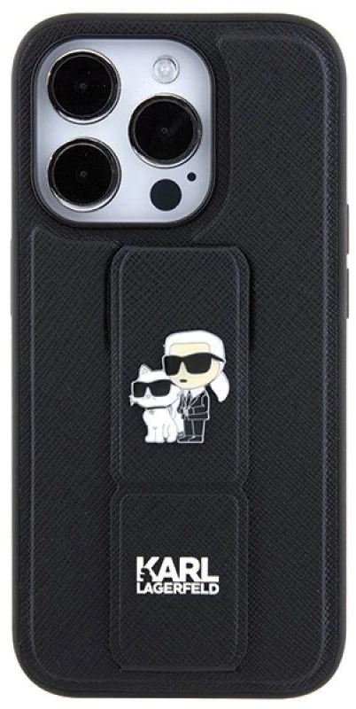 Karl Lagerfeld KLHCP13LGSAKCPK Apple iPhone 13 Pro / 13 6.1″ juodos spalvos kietas dėklas Gripstand Saffiano Karl&