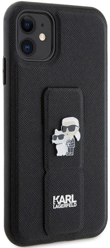 Karl Lagerfeld KLHCN61GSAKCPK Apple iPhone 11/ Xr 6.1″ juodos spalvos kietas dėklas Gripstand Saffiano Karl&Choup
