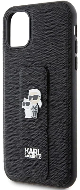 Karl Lagerfeld KLHCN61GSAKCPK Apple iPhone 11/ Xr 6.1″ juodos spalvos kietas dėklas Gripstand Saffiano Karl&Choup