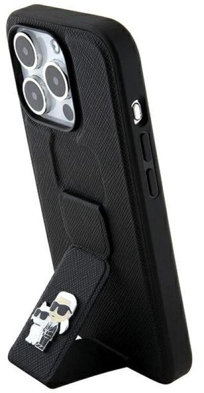 Karl Lagerfeld KLHCP13LGSAKCPK Apple iPhone 13 Pro / 13 6.1″ juodos spalvos kietas dėklas Gripstand Saffiano Karl&