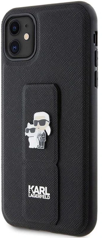 Karl Lagerfeld KLHCN61GSAKCPK Apple iPhone 11/ Xr 6.1″ juodos spalvos kietas dėklas Gripstand Saffiano Karl&Choup