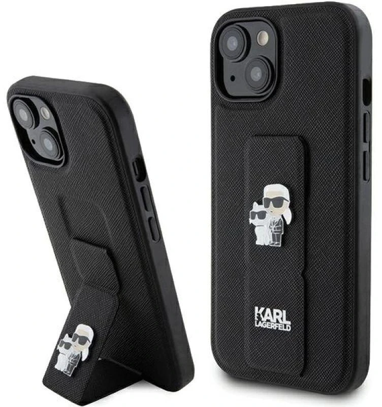 Dėklas Karl Lagerfeld KLHCP15SGSAKCPK IPHONE 15/14/13 6.1 "Juodas / Juodas HARDCASE GRIPSTAND SAFFIANO KARL & CHUPETTE PINS