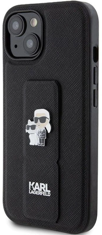 Karl Lagerfeld KLHCP15MGSAKCPK iPhone 15 Plus / 14 Plus 6.7″ juodos spalvos kietas dėklas Gripstand Saffiano