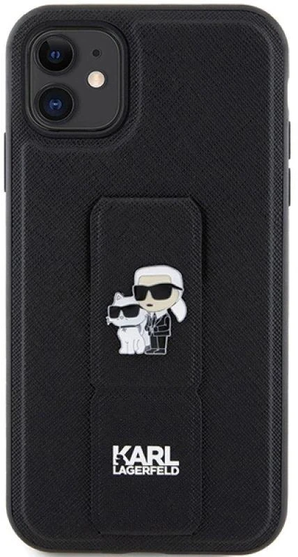Karl Lagerfeld KLHCN61GSAKCPK Apple iPhone 11/ Xr 6.1″ juodos spalvos kietas dėklas Gripstand Saffiano Karl&Choup