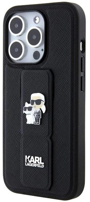 Karl Lagerfeld KLHCP13LGSAKCPK Apple iPhone 13 Pro / 13 6.1″ juodos spalvos kietas dėklas Gripstand Saffiano Karl&