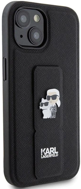 Karl Lagerfeld KLHCP15MGSAKCPK iPhone 15 Plus / 14 Plus 6.7″ juodos spalvos kietas dėklas Gripstand Saffiano
