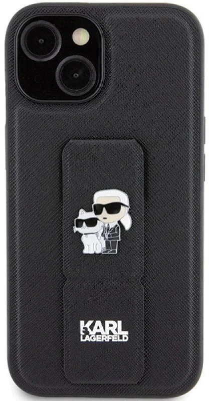 Karl Lagerfeld KLHCP15MGSAKCPK iPhone 15 Plus / 14 Plus 6.7″ juodos spalvos kietas dėklas Gripstand Saffiano