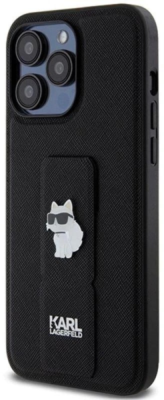 Karl Lagerfeld KLHCP13LGSACHPK Apple iPhone 13 Pro / 13 6.1″ juodos spalvos kietas dėklas Gripstand Saffiano Choup